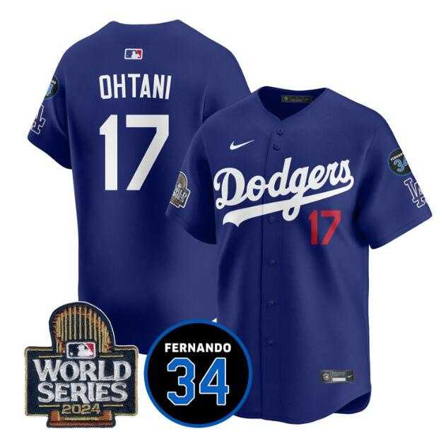 Men%27s Los Angeles Dodgers #17 Shohei Ohtani Royal 2024 World Series With Fernando Memorial Patch Limited Stitched Jersey Dzhi->los angeles dodgers->MLB Jersey